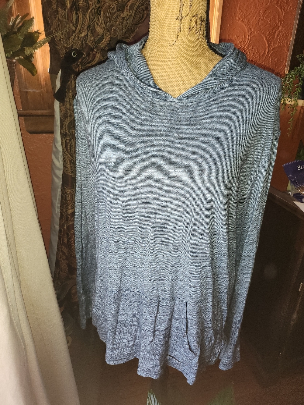 Michael Kors Navy Heathered Hooded Top